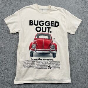 Volkswagen T-Shirt Mens M Cream Bugged Out Beetle Graphic Tee Innovative Freedom